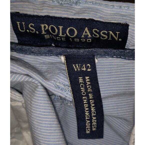 US POLO ASSN Men's Bermuda Golf Shorts Sz 42 Blue White Pinstripes 100% Cotton - Picture 8 of 16